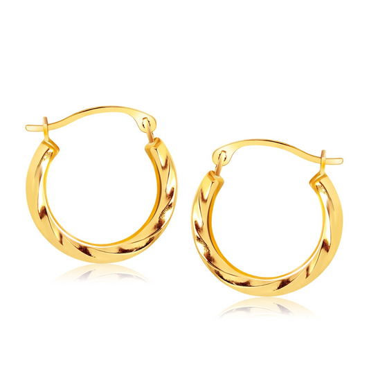 14k Yellow Gold Hoop Earrings in Textured Polished Style | Shop Now