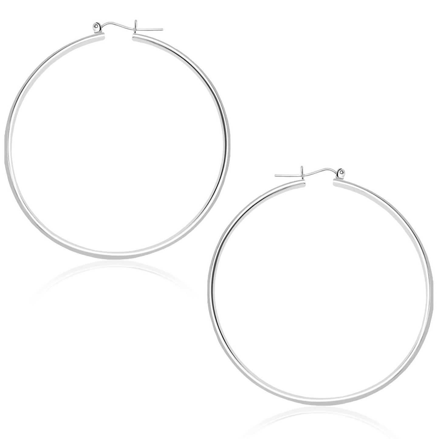 14k White Gold Polished Hoop Earrings (45 mm) - Elegant and Timeless Accessories