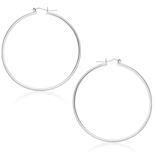 14k White Gold Polished Hoop Earrings (45 mm) - Elegant and Timeless Accessories