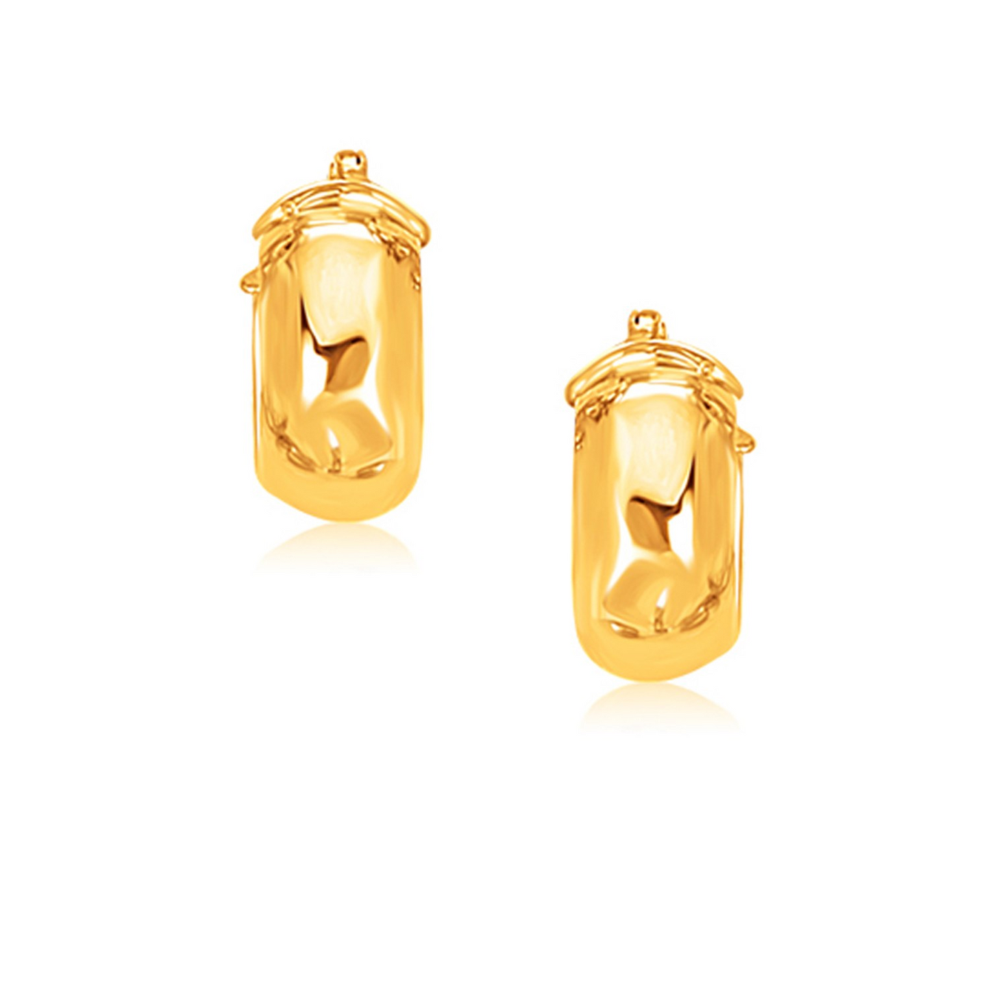 14k Yellow Gold Wide Small Hoop Earrings with Snap Lock - Classic Style, Secure Closure