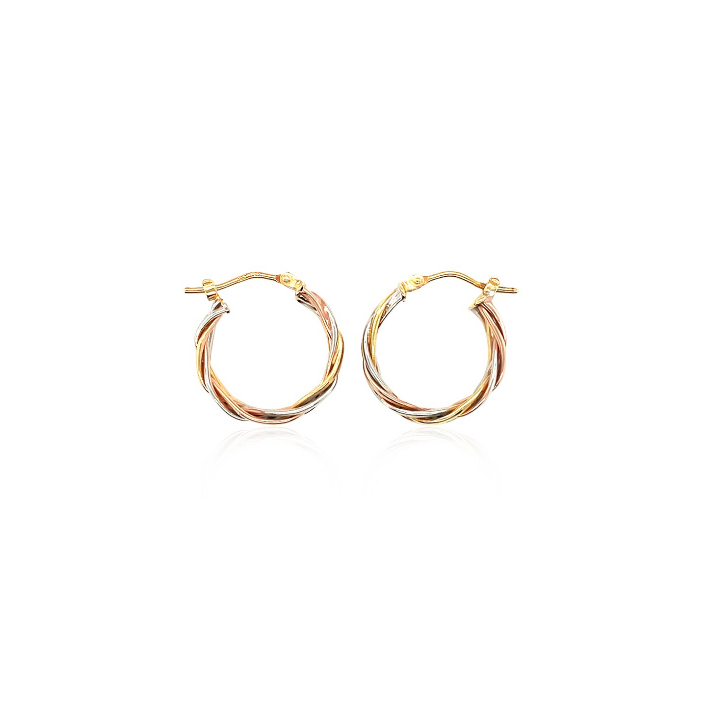 14k Tri Color Gold Three Toned Braided Hoop Earrings - Elegant and Unique