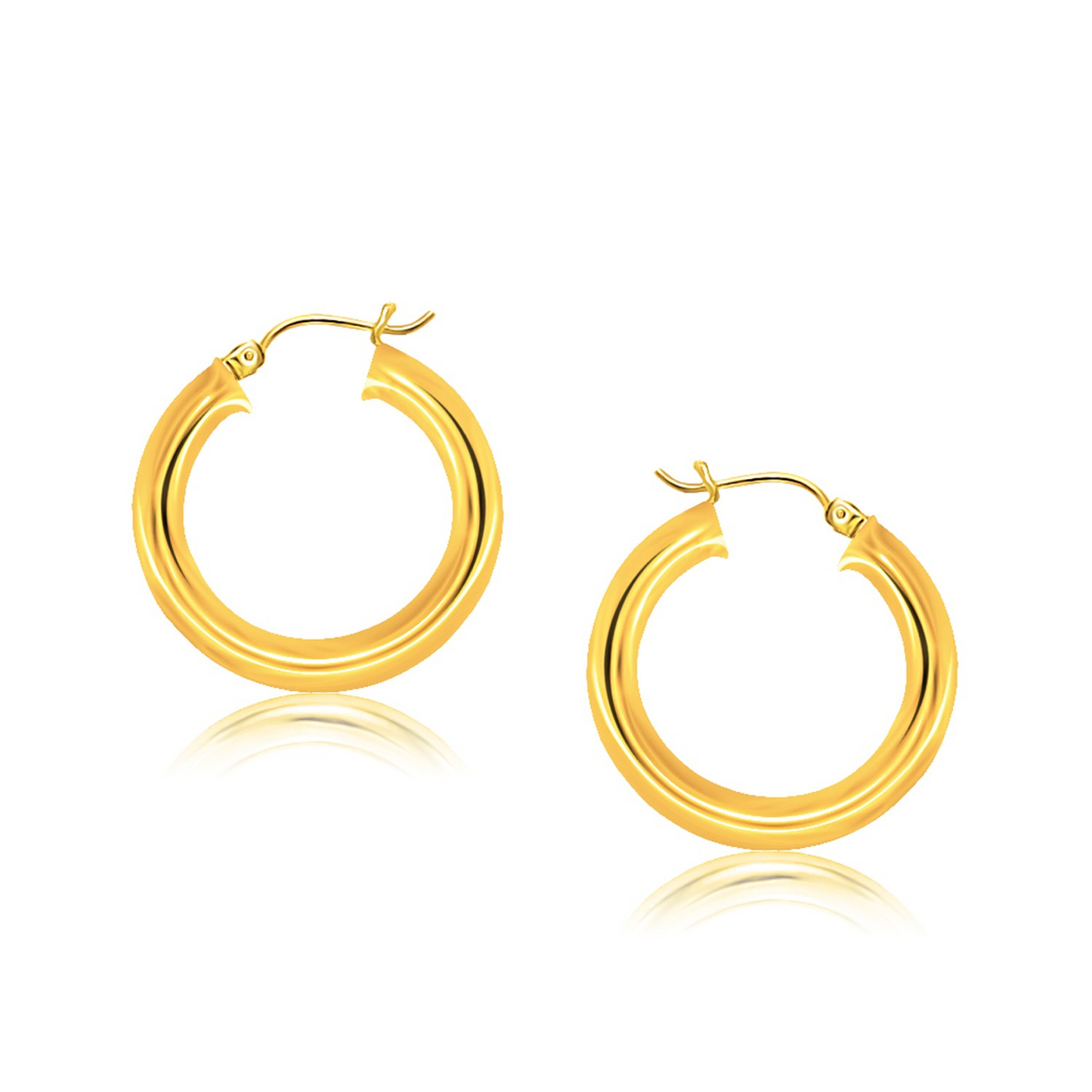 14k Yellow Gold Polished Hoop Earrings (30mm) - Classic Design, Snap Lock Backing