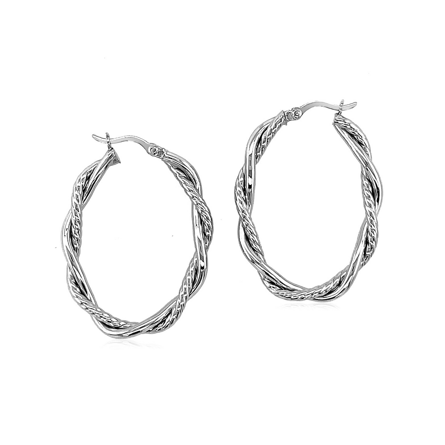 Sterling Silver Oval Hoop Braided Diamond Cut Earrings - Elegant and Unique Jewelry