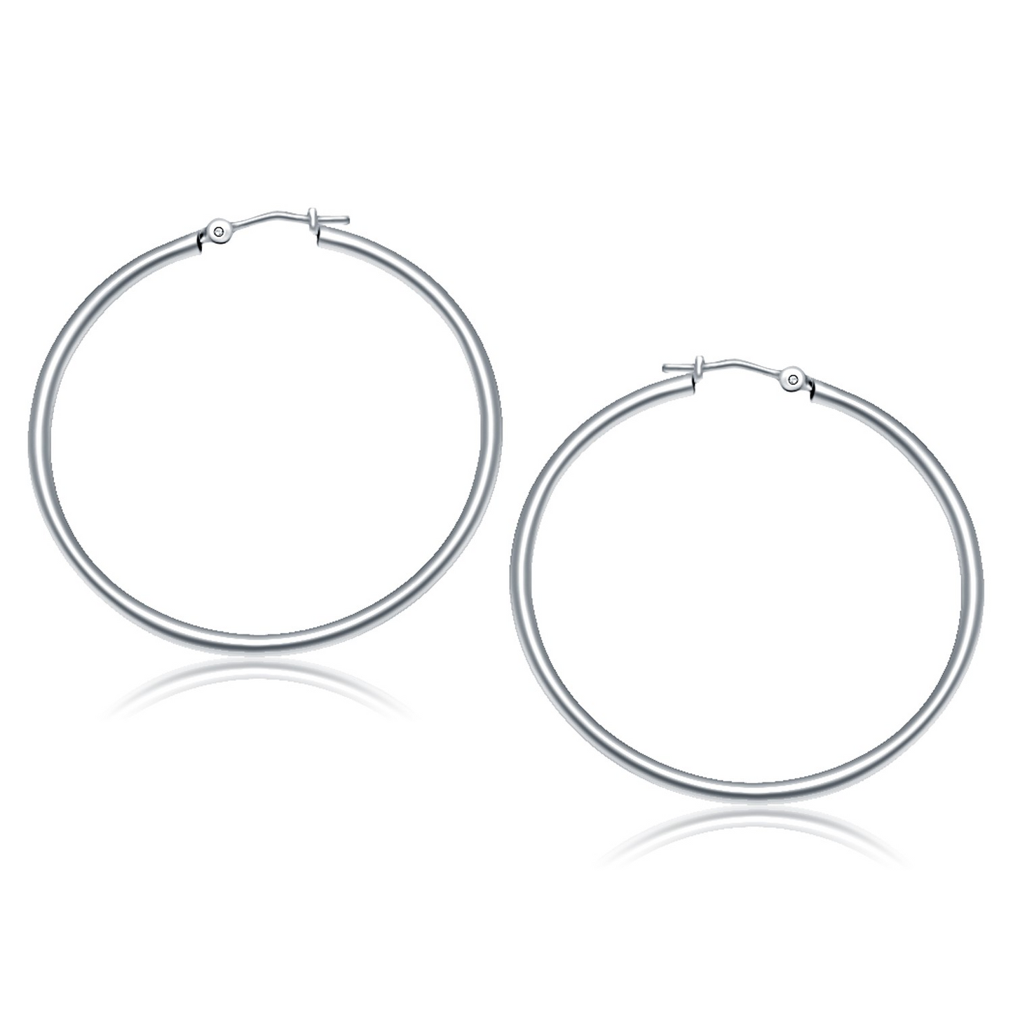 14k White Gold Polished Hoop Earrings (40 mm) - Elegant and Timeless