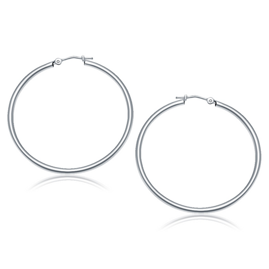 14k White Gold Polished Hoop Earrings (40 mm) - Elegant and Timeless