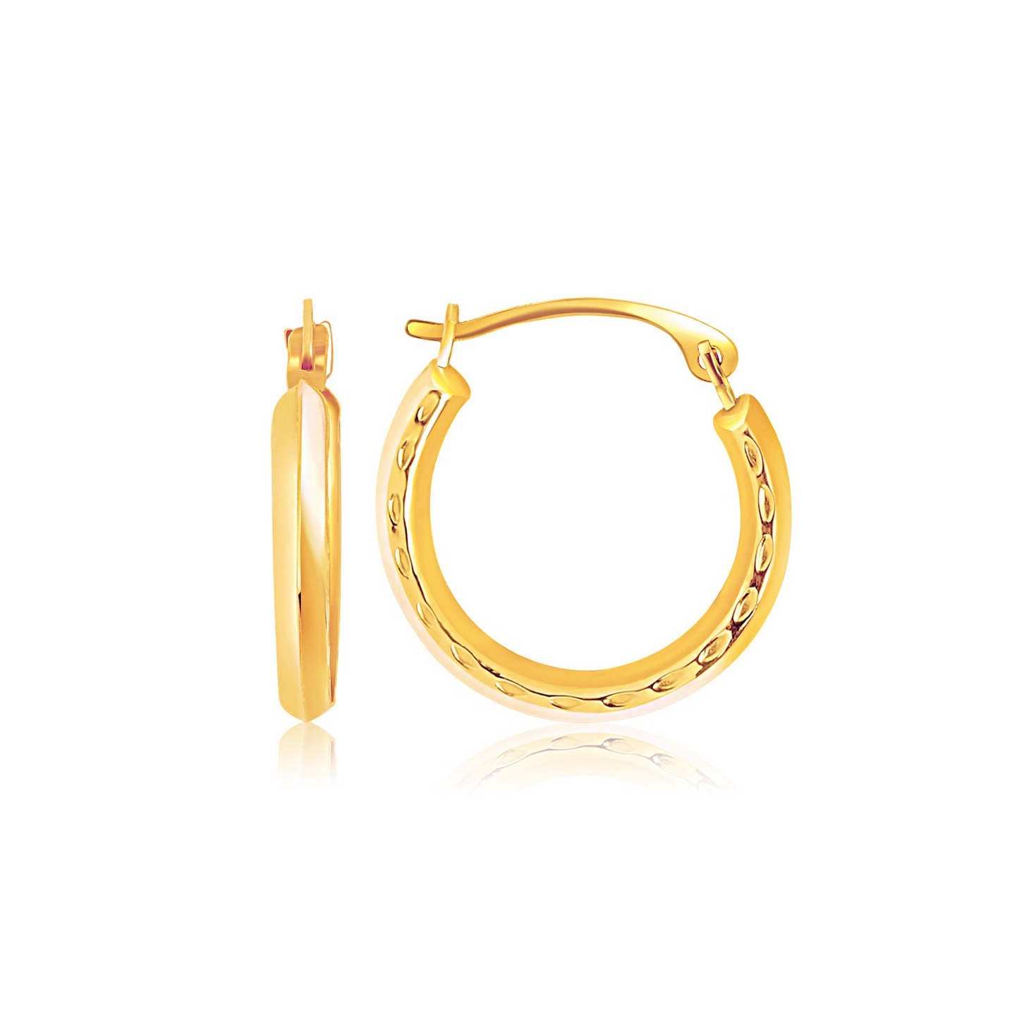 14k Yellow Gold Hoop Earrings with Textured Detailing - Elegant Jewelry for Every Occasion