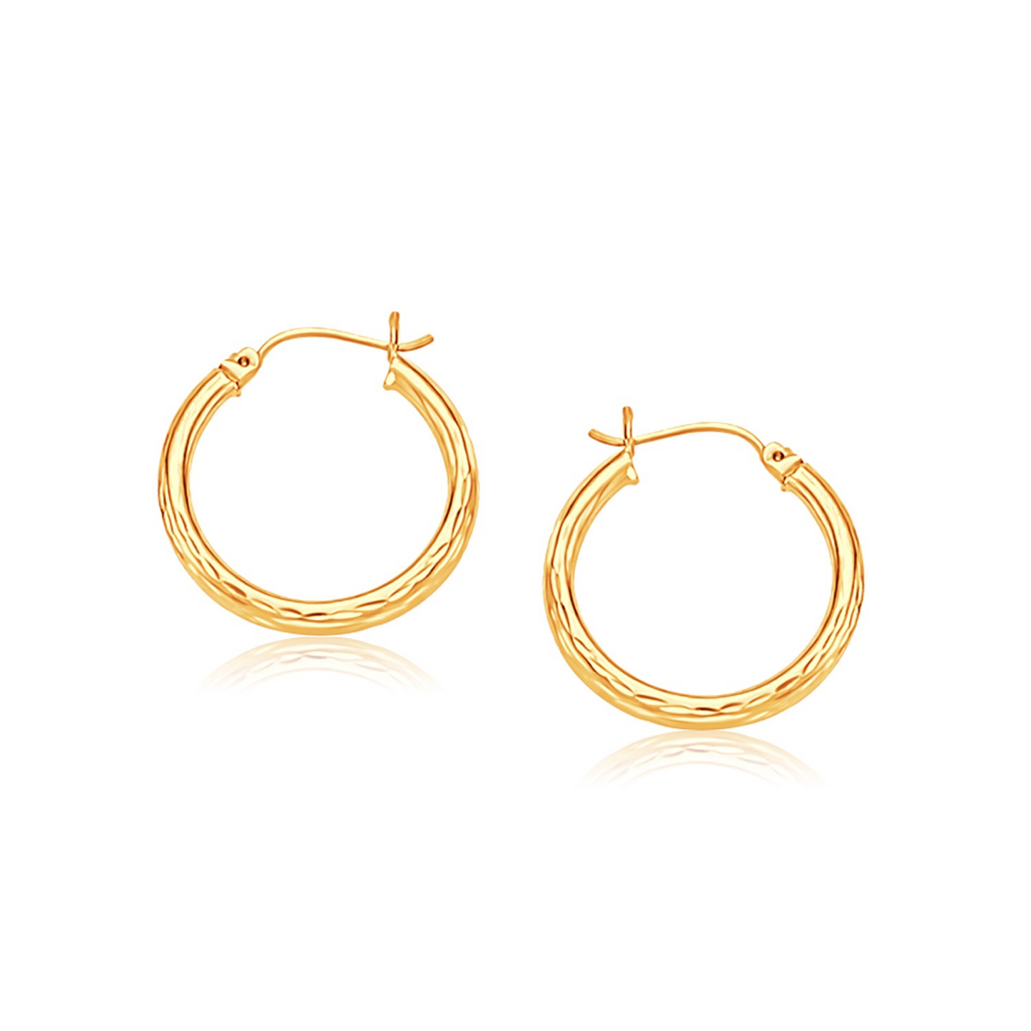 14k Yellow Gold Hoop Earring with Diamond-Cut Finish | 25mm Diameter