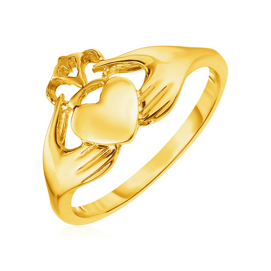 14k Yellow Gold Claddagh Ring - Exquisite Traditional Symbol in Polished Gold