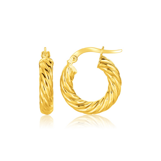 14k Yellow Gold Twisted Cable Small Hoop Earrings | Everyday Wear | Snap Lock Closure