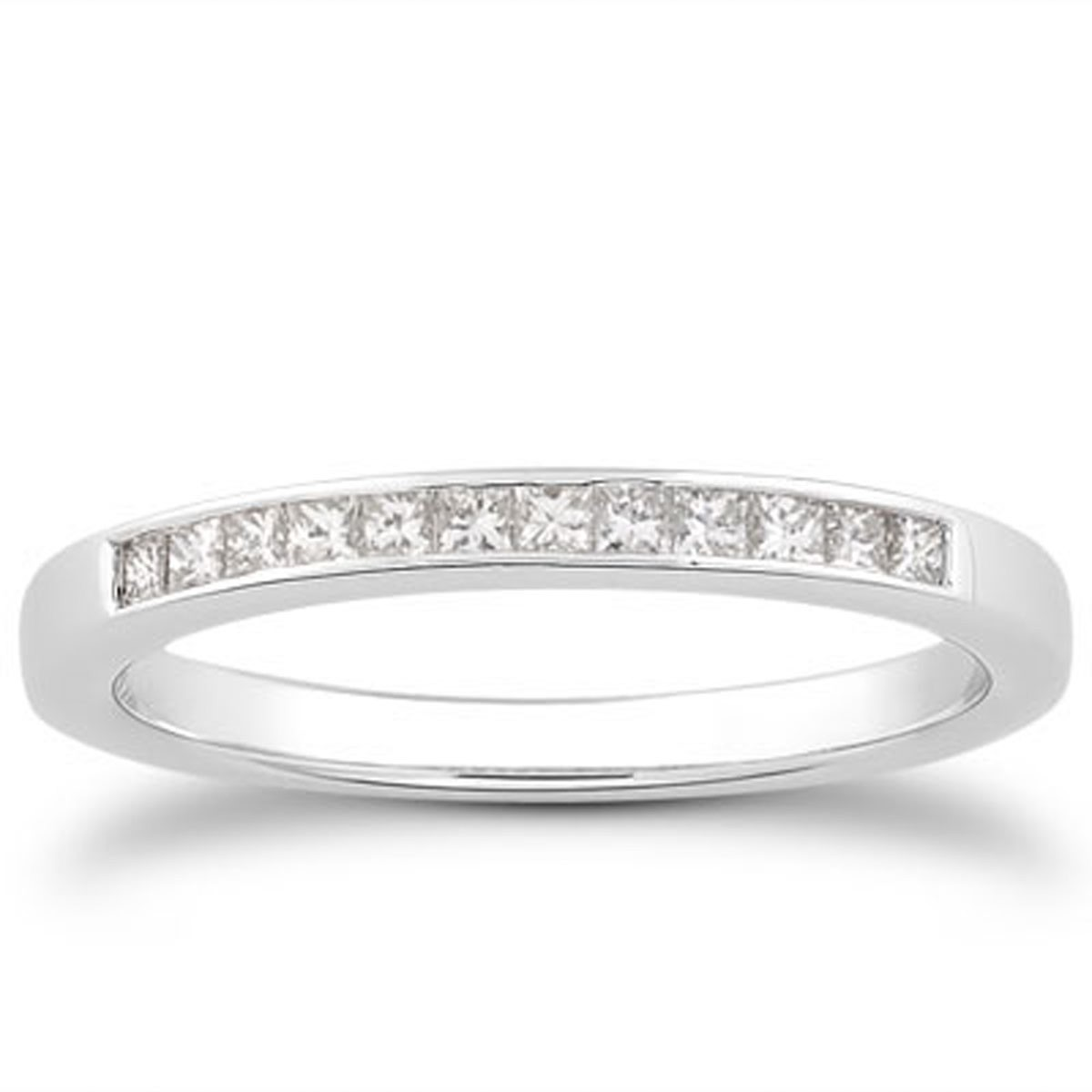 14k White Gold Channel Set Princess Diamond Wedding Ring Band - Elegant and Dazzling