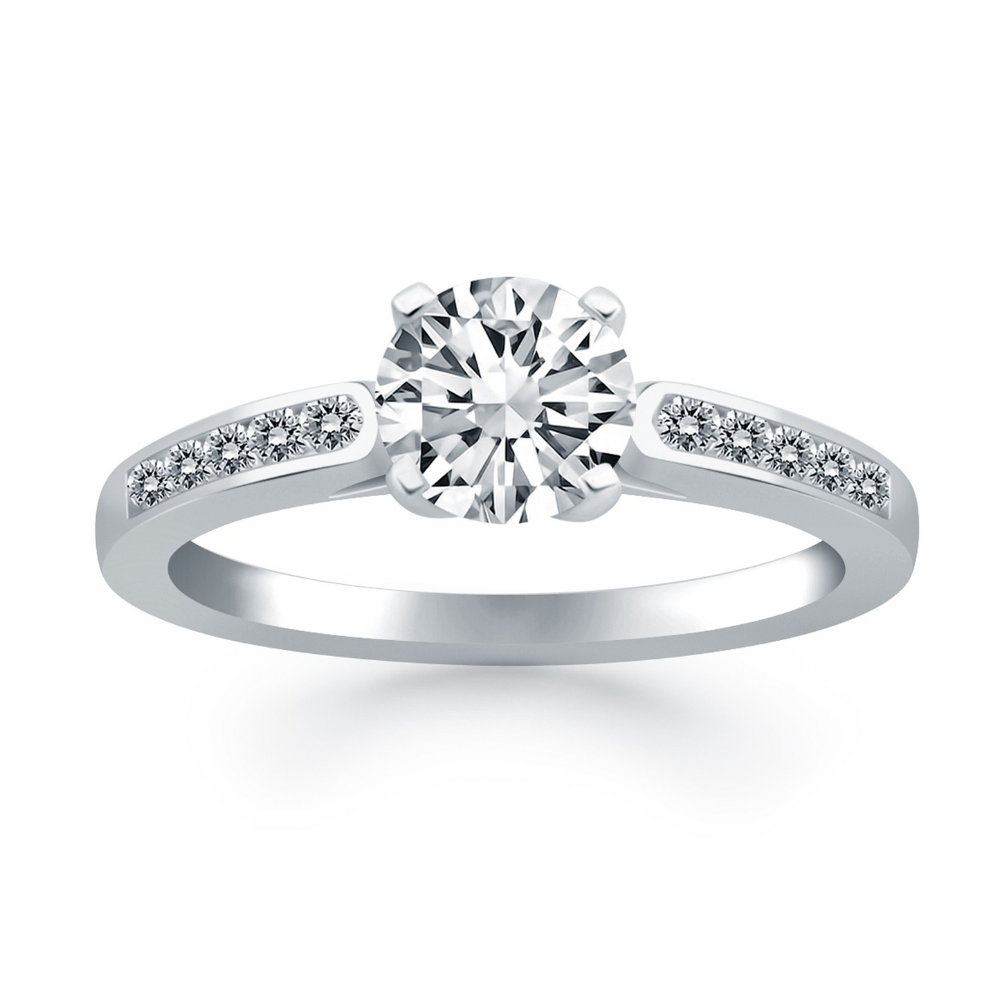 14k White Gold Diamond Channel Cathedral Engagement Ring - Elegant and Sparkling