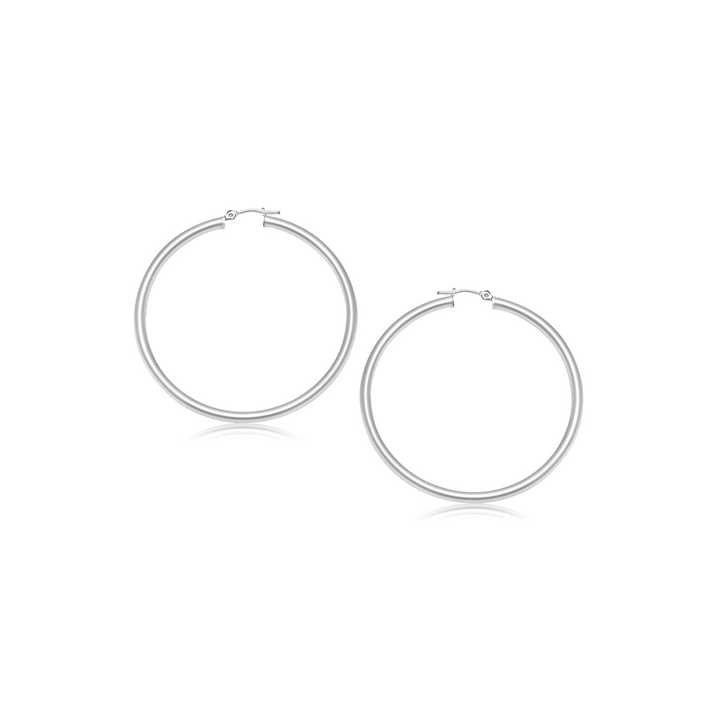 14k White Gold Polished Hoop Earrings (2mm) | Elegant Jewelry