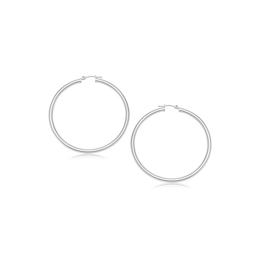 14k White Gold Polished Hoop Earrings (2mm) | Elegant Jewelry