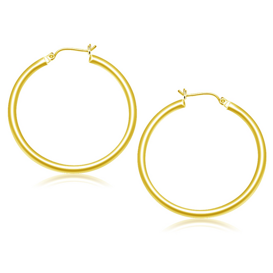 14k Yellow Gold Polished Hoop Earrings (40 mm) - Stylish and Timeless Accessories