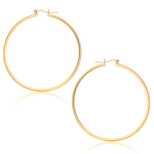 14k Yellow Gold Polished Hoop Earrings (45 mm) - Elegant and Timeless Jewelry