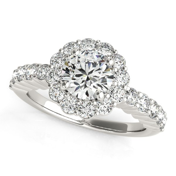 14k White Gold Round Floral Motif Diamond Engagement Ring (1 5/8 cttw) - Exquisite Engagement Ring