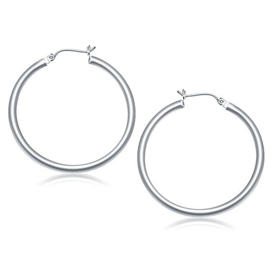 Shop 14k White Gold Polished Hoop Earrings (40mm) | Elegant Style