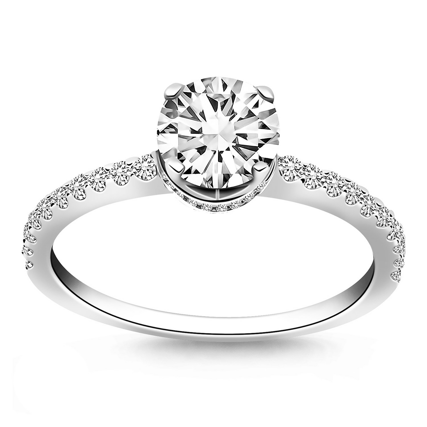 14k White Gold Diamond Collar Engagement Ring - Stunning Beauty and Elegance