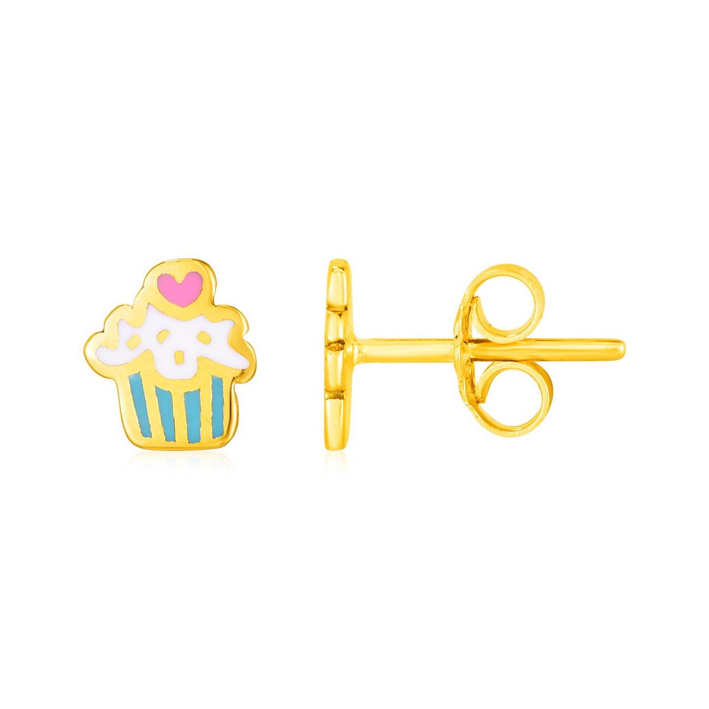 14k Yellow Gold and Enamel Cupcake Stud Earrings | Sweet and Stylish