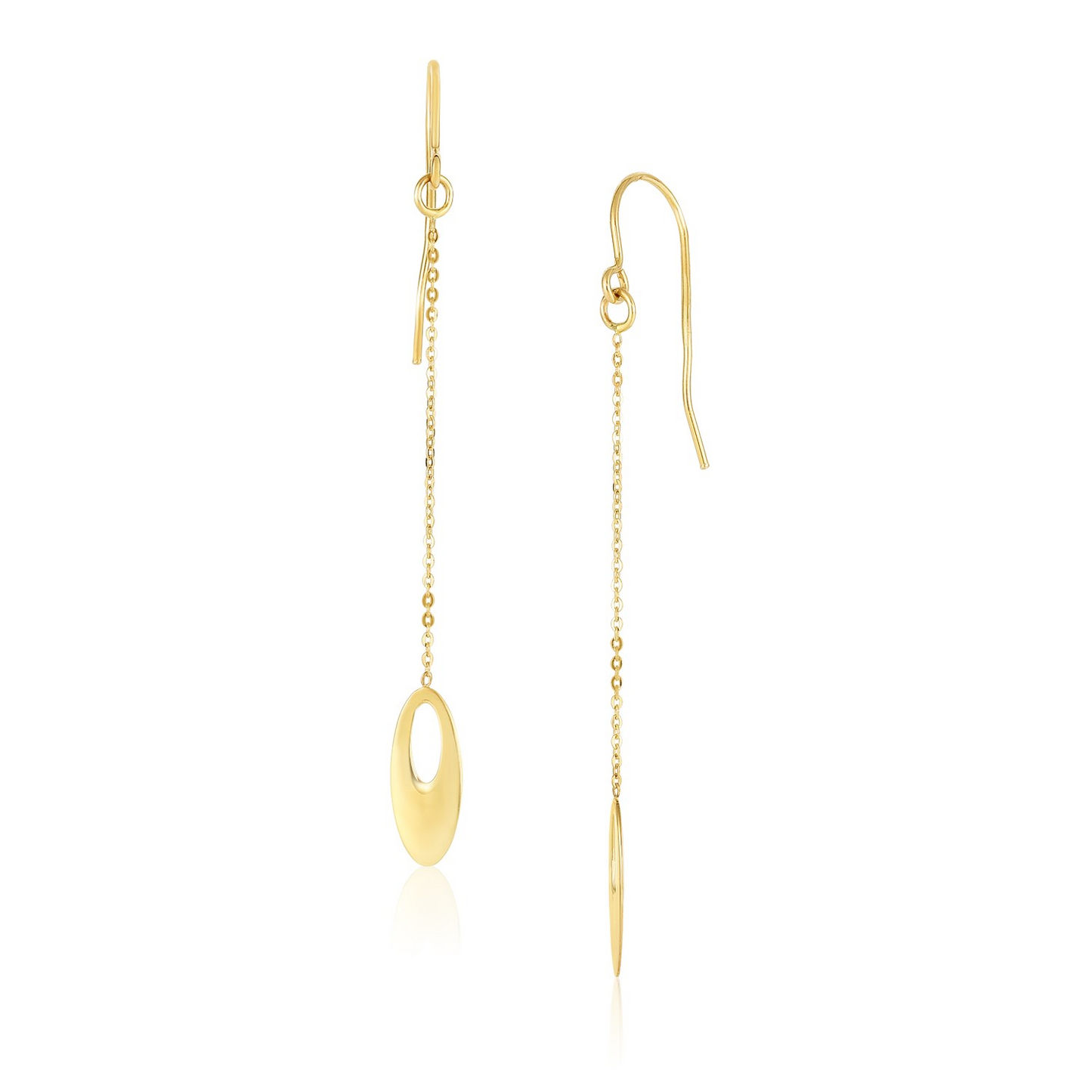 14k Yellow Gold Cutout Oval Chain Dangling Earrings - Elegant and Stylish