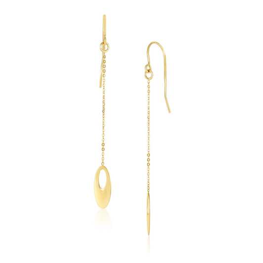 14k Yellow Gold Cutout Oval Chain Dangling Earrings - Elegant and Stylish