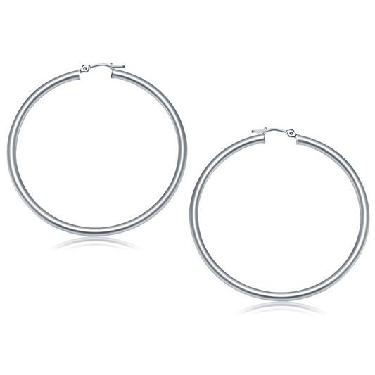 14k White Gold Polished Hoop Earrings (50 mm) - Elegant Jewelry for Every Occasion