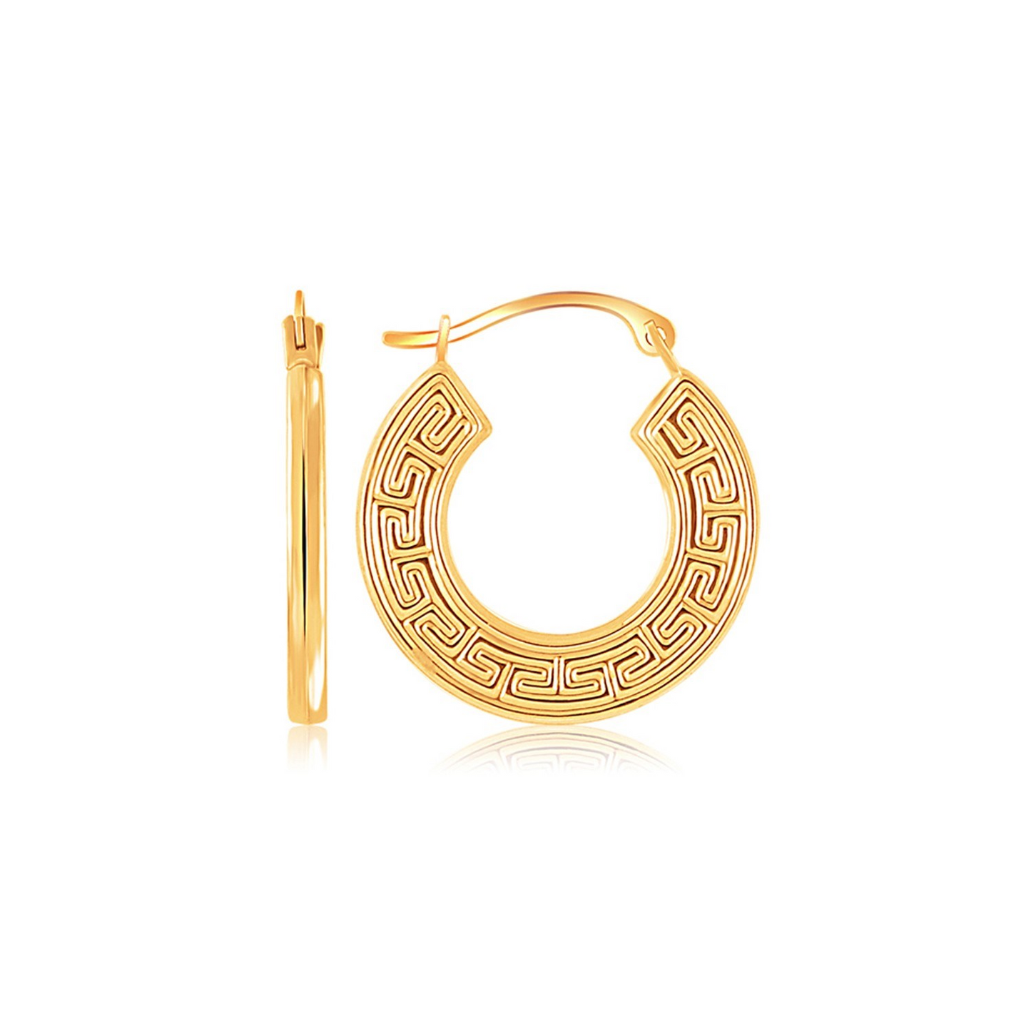 10k Yellow Gold Greek Key Small Hoop Earrings - Elegant and Timeless Accessories