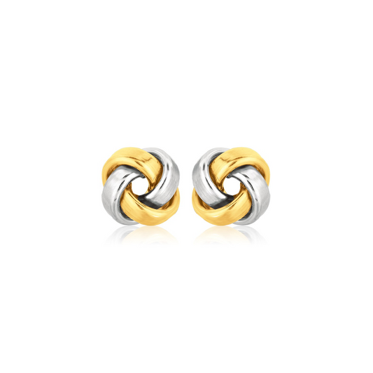 14k Two Tone Gold Square Love Knot Stud Earrings | Elegant and Timeless