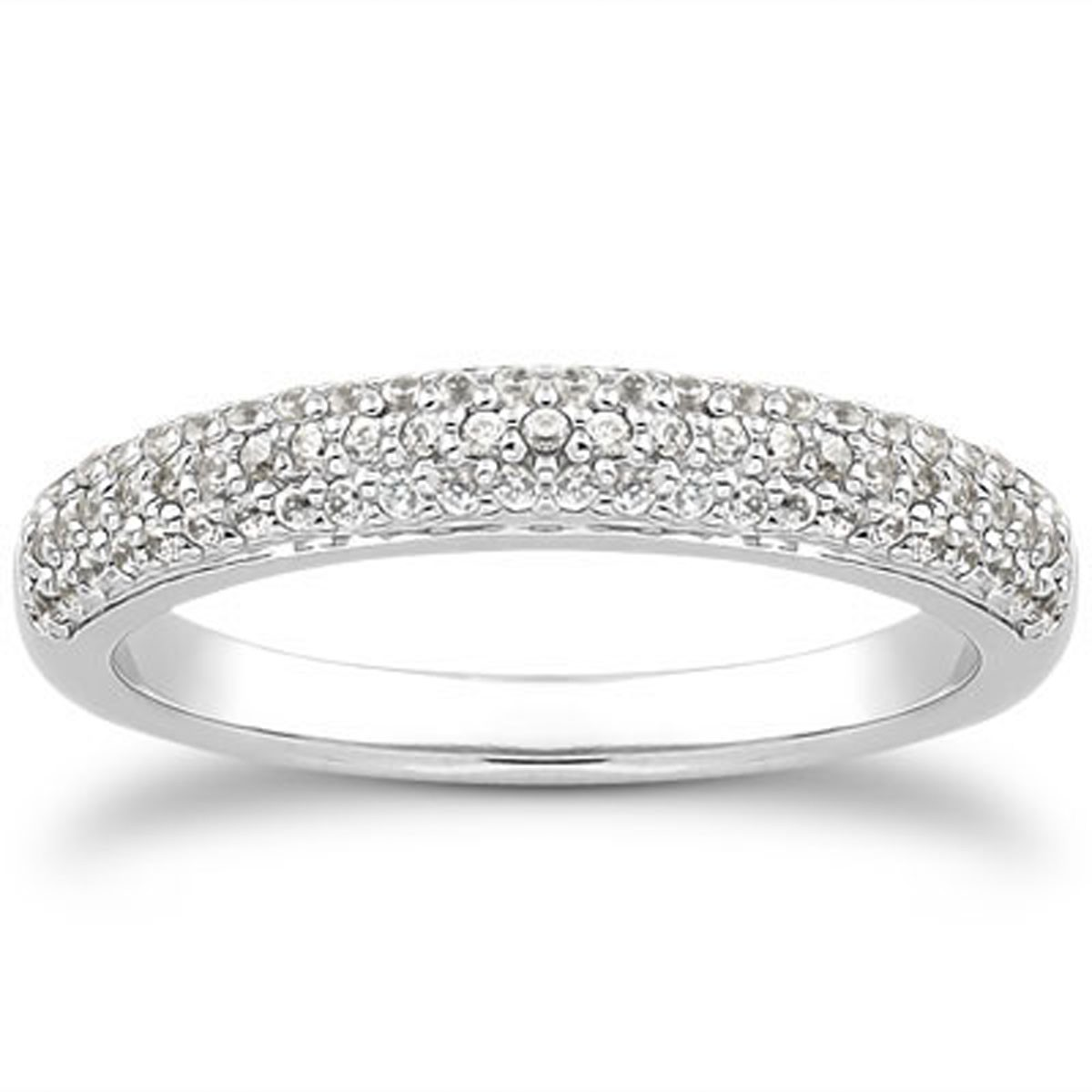 14k White Gold Triple Multi-Row Micro-Pave Diamond Wedding Ring Band - Elegant and Sparkling