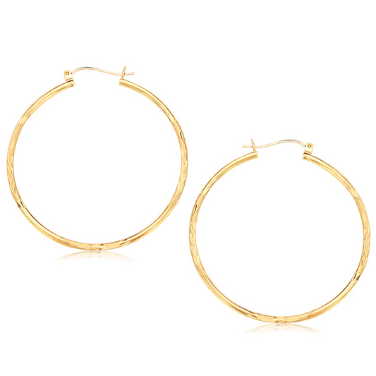 14k Yellow Gold Fancy Diamond Cut Extra Large Hoop Earrings (45mm Diameter) - Stunning Jewelry for Everyday Elegance