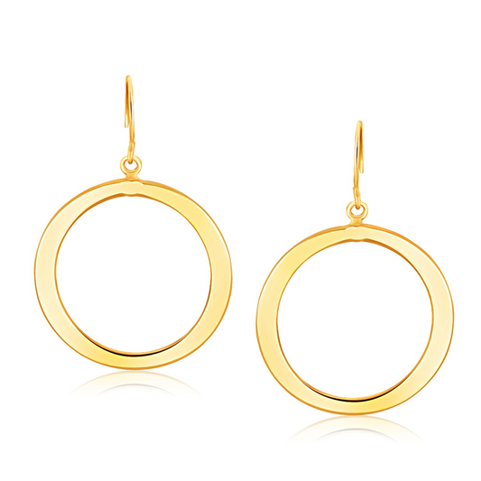 14k Yellow Gold Flat Open Tube Round Earrings | Stylish Jewelry