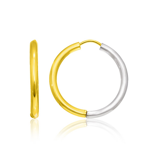 14k Two-Tone Gold Hoop Earrings in a Hinged Style - Stunning Design