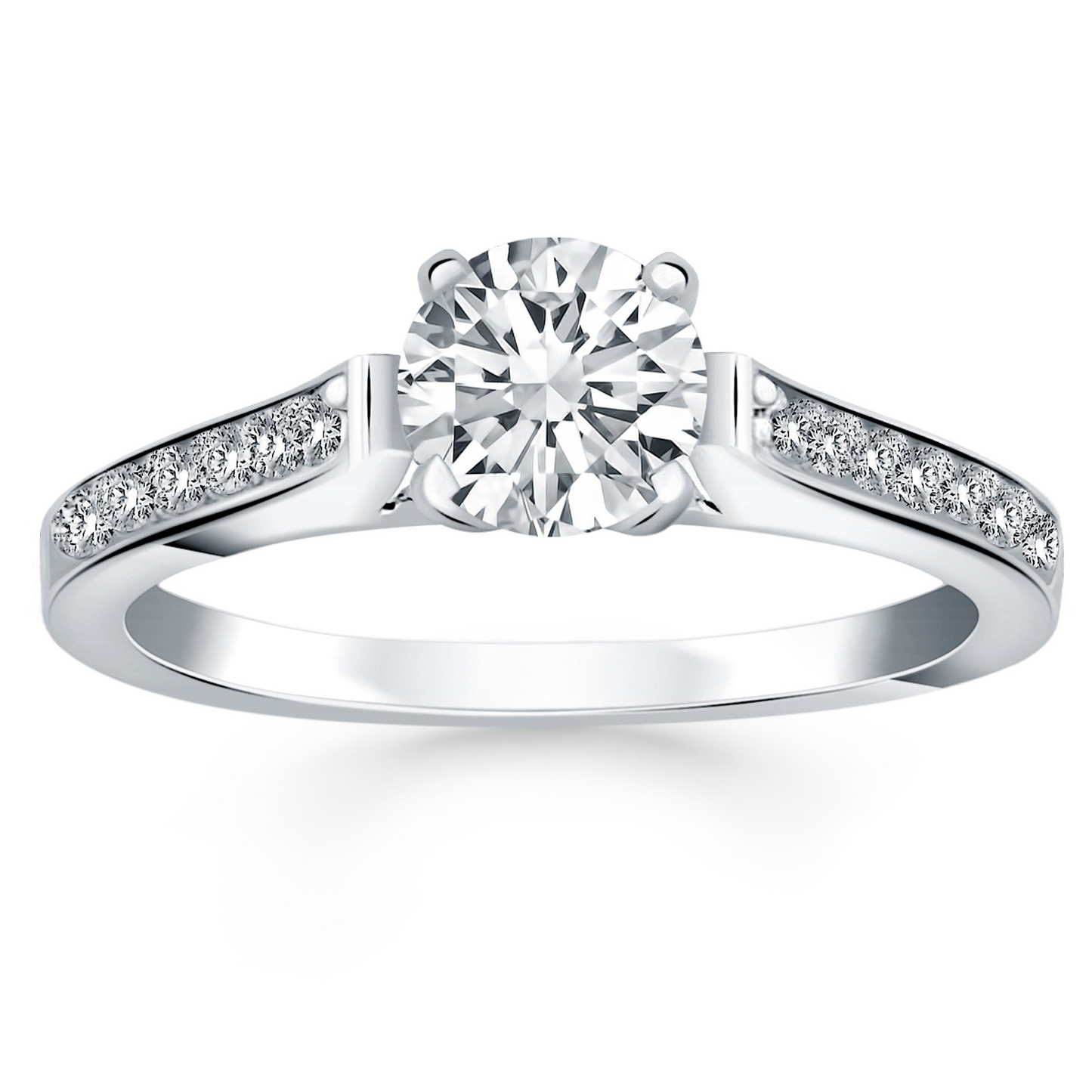 14k White Gold Pave Diamond Cathedral Engagement Ring - Elegant and Timeless