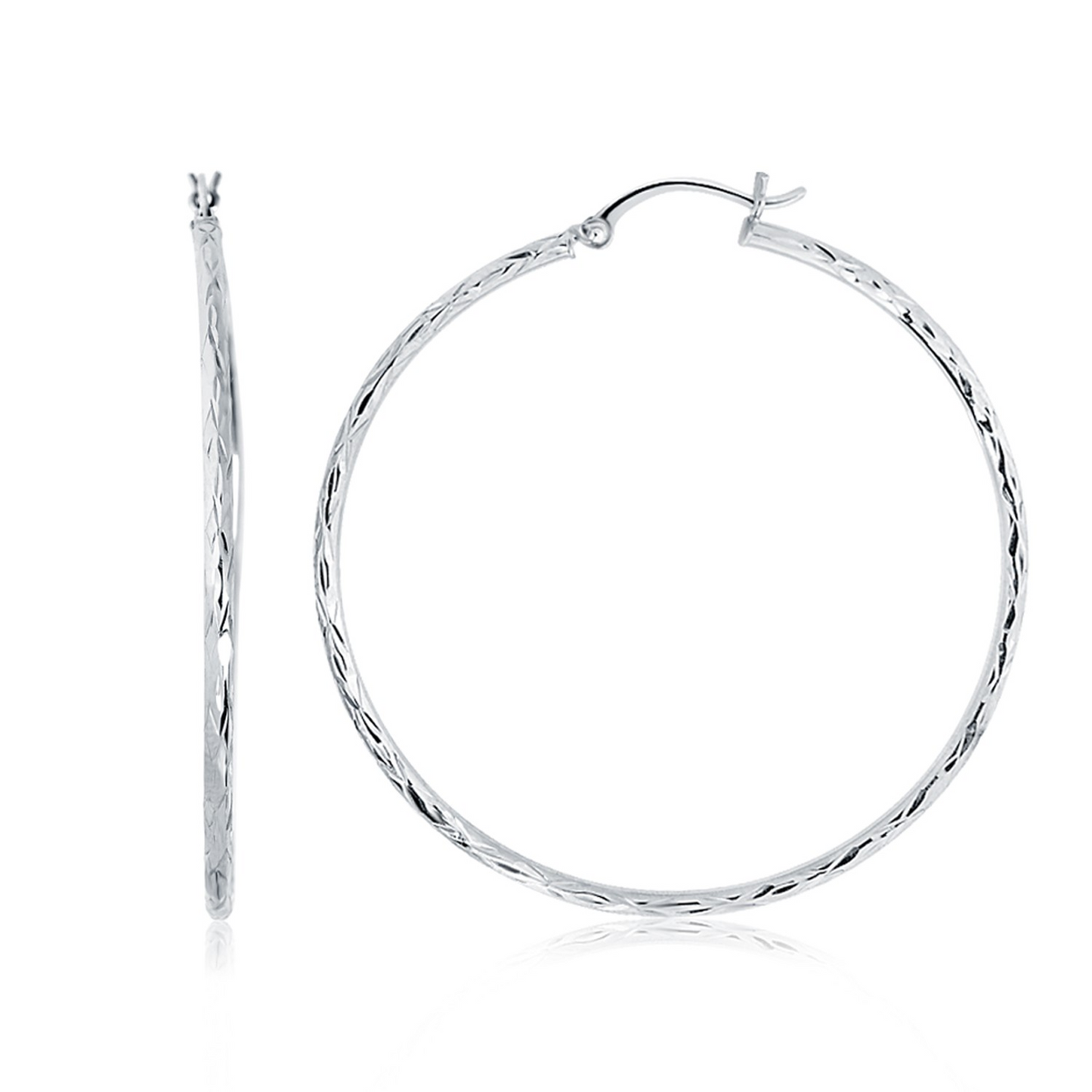 14k White Gold Diamond Cut Hoop Earrings (1 3/4 inch Diameter) - Elegant Jewelry for Every Occasion