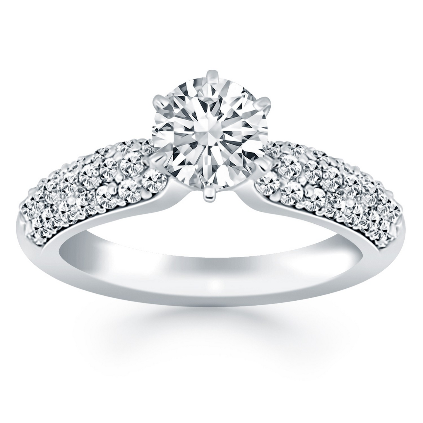 14k White Gold Triple Row Pave Diamond Engagement Ring | Stunning Elegance