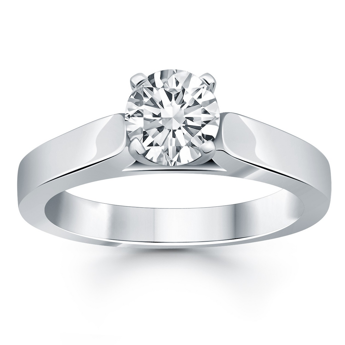 14k White Gold Wide Cathedral Solitaire Engagement Ring - Elegant and Timeless