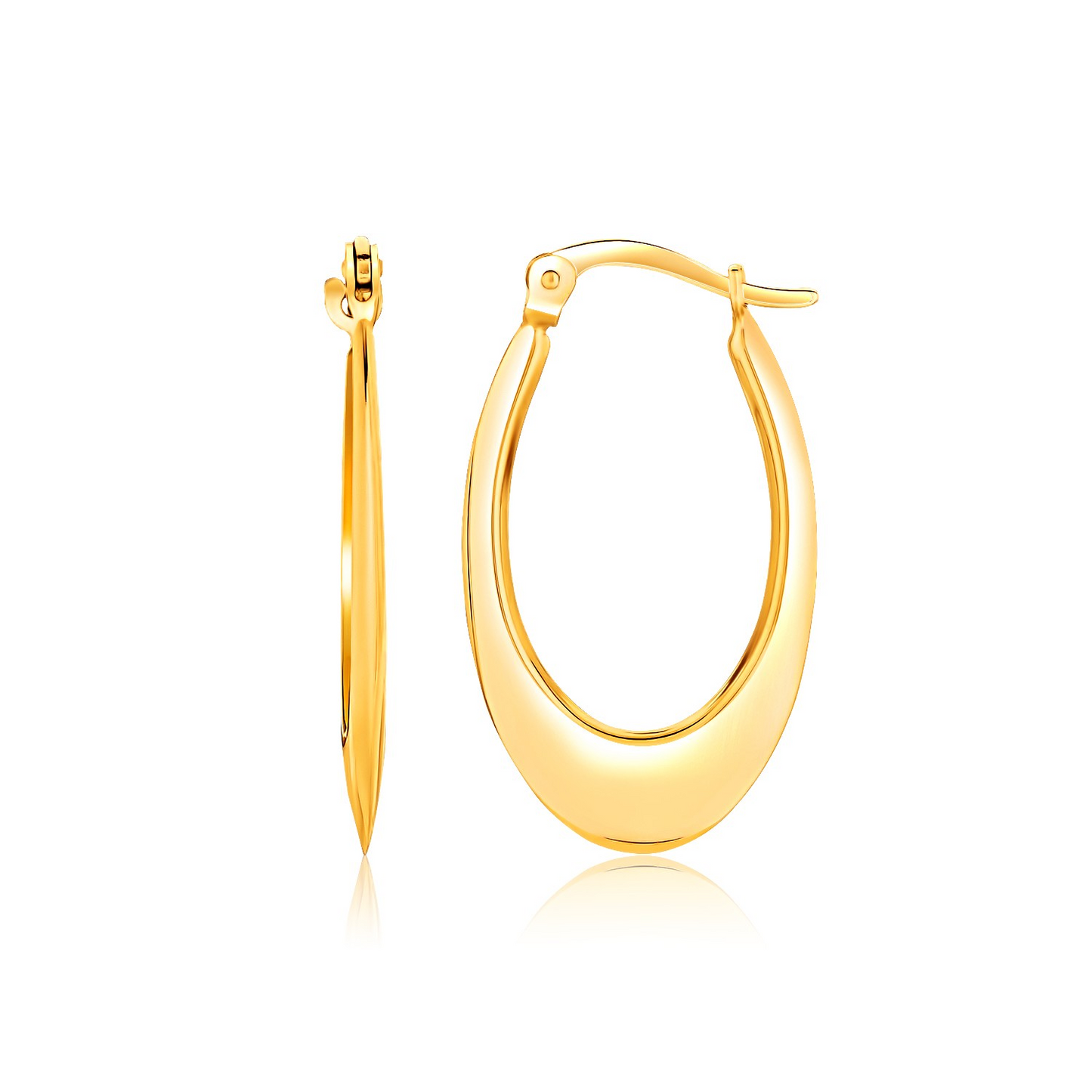 14k Yellow Gold Puffed Graduated Open Oval Earrings - Elegant Hoop Style