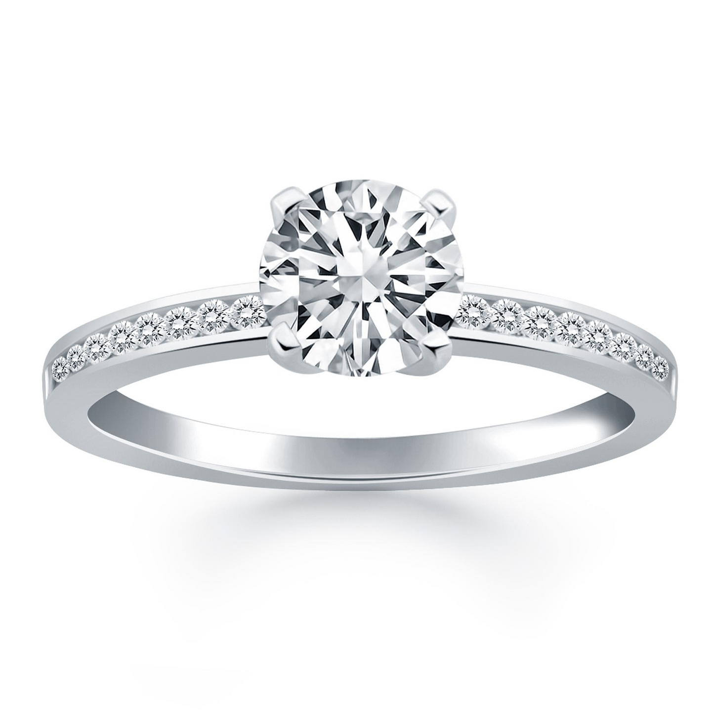 14k White Gold Engagement Ring with Diamond Channel Set Band