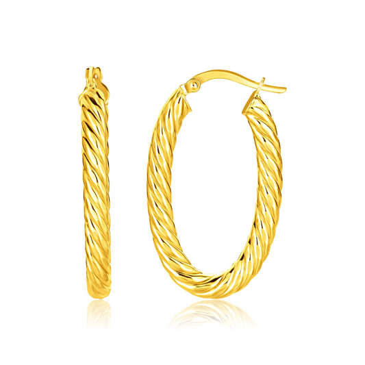 14k Yellow Gold Twisted Cable Oval Hoop Earrings | Eye-Catching Style