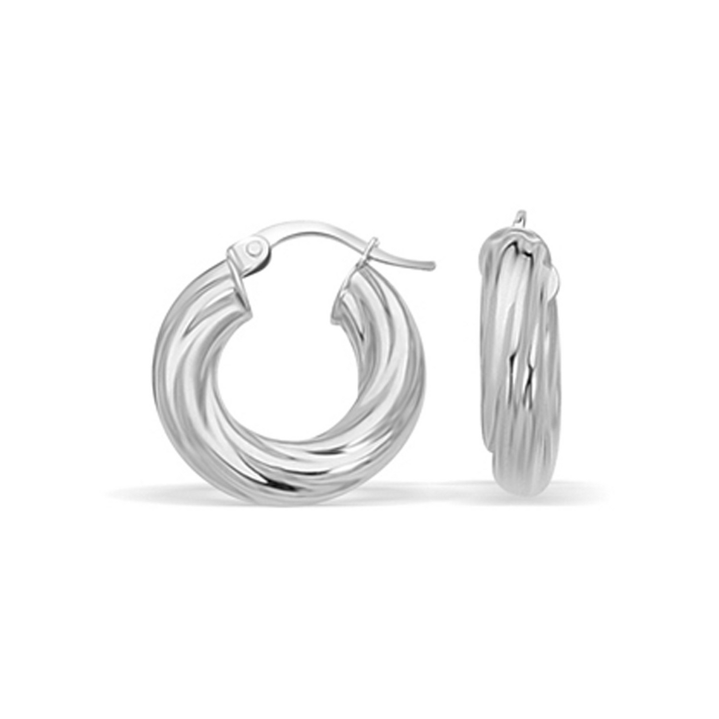 14k White Gold Fancy Twist Hoop Earrings (7/8 inch Diameter) - Elegant Jewelry