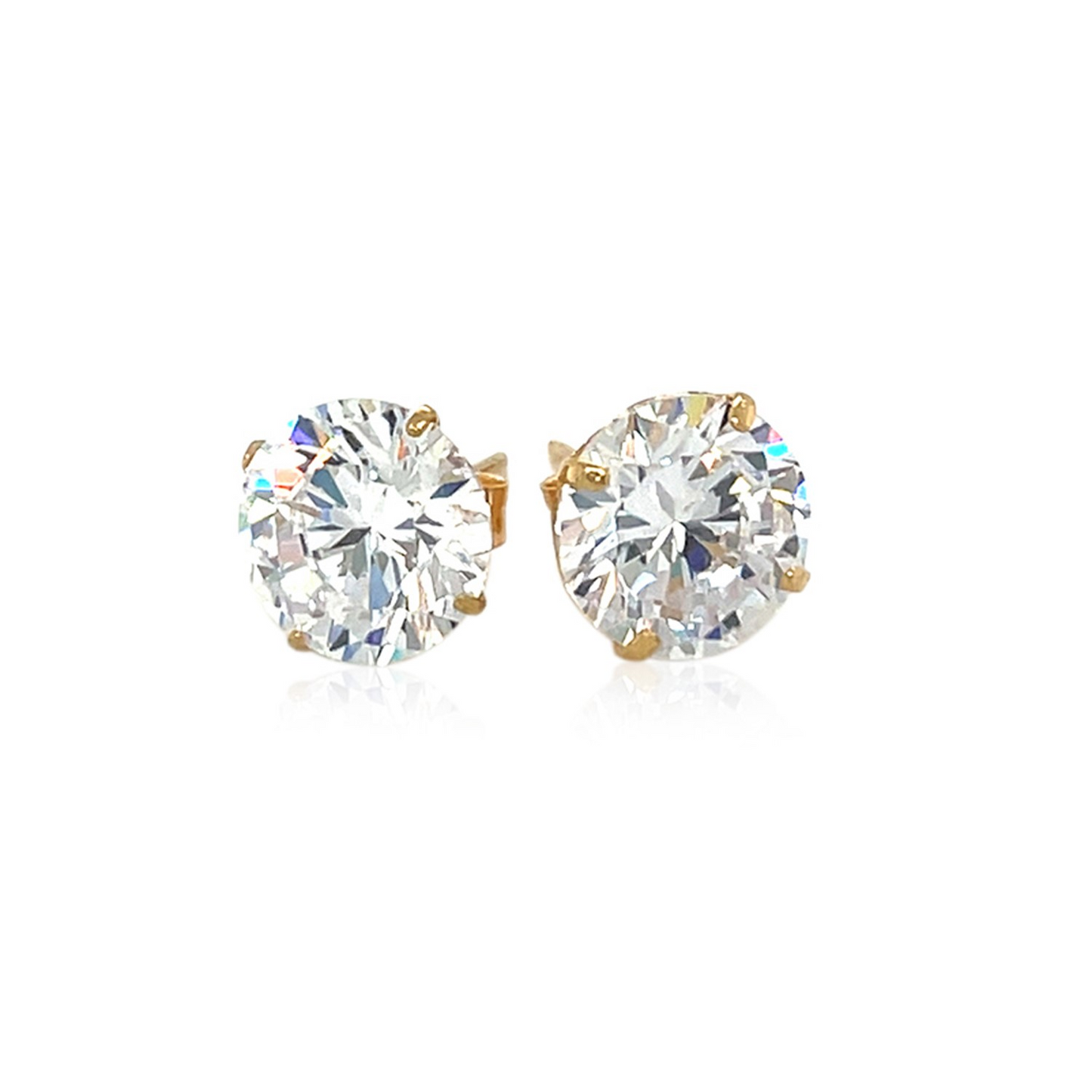 14k Yellow Gold 8.0mm Round CZ Stud Earrings | Stunning Sparklers