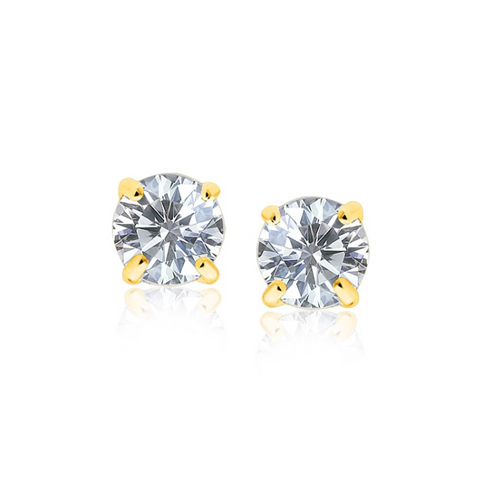 14k Yellow Gold 8.0mm Round CZ Stud Earrings | Stunning Sparklers