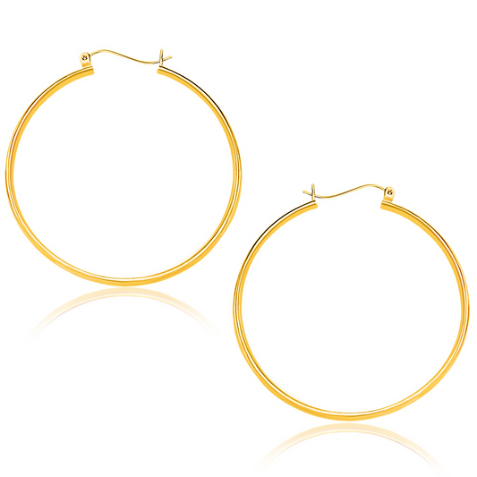 14k Yellow Gold Polished Hoop Earrings (40mm) - Timeless and Elegant