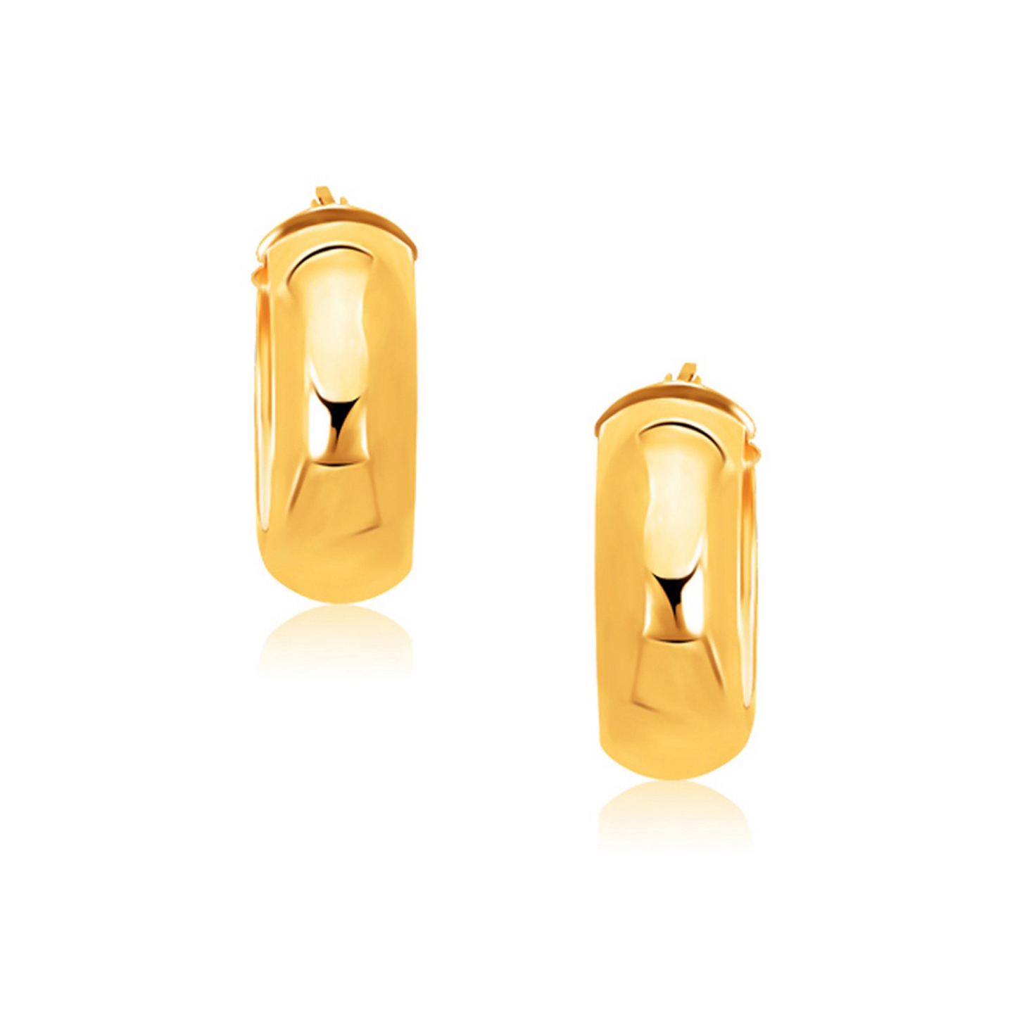 14k Yellow Gold Wide Medium Hoop Earrings with Snap Lock - Classic and Stylish