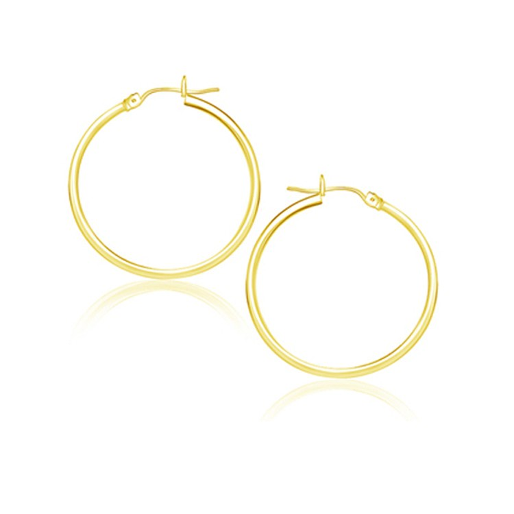 14k Yellow Gold Polished Hoop Earrings (25 mm) - Classic and Elegant | Shop Now