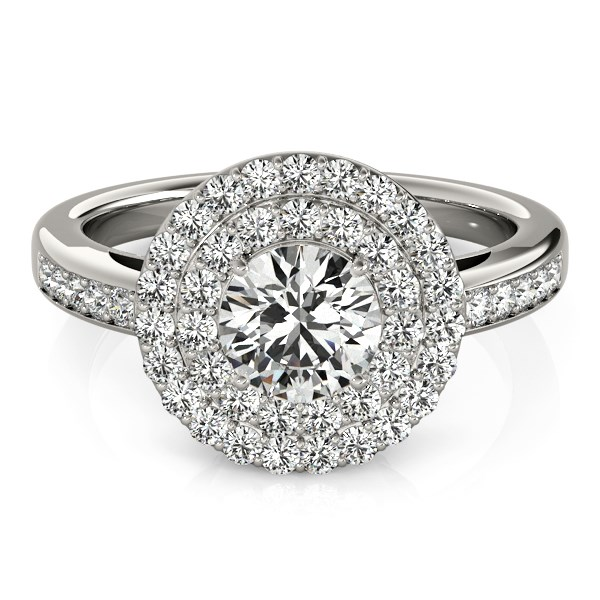 14k White Gold Round with Two-Row Halo Diamond Engagement Ring (1 1/2 cttw) - Exquisite Design, Exceptional Quality