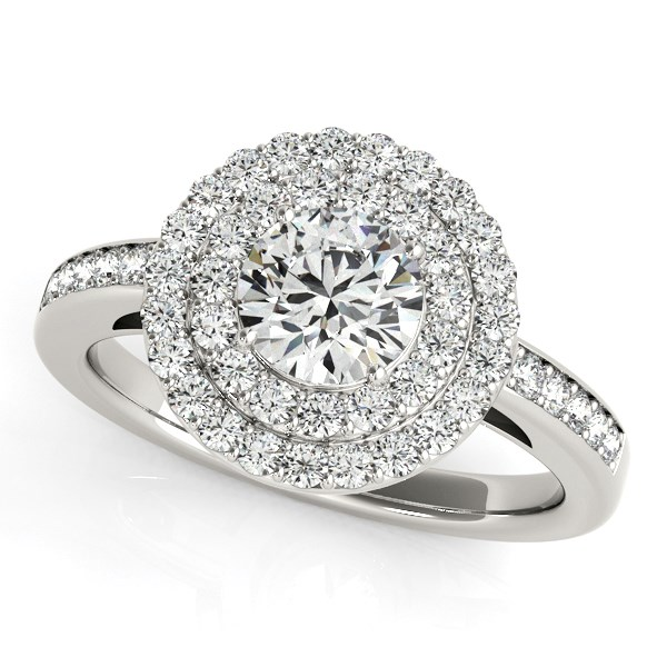 14k White Gold Round with Two-Row Halo Diamond Engagement Ring (1 1/2 cttw) - Exquisite Design, Exceptional Quality