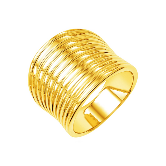 14k Yellow Gold Polished Multi Band Ring - Eye-Catching and Timeless