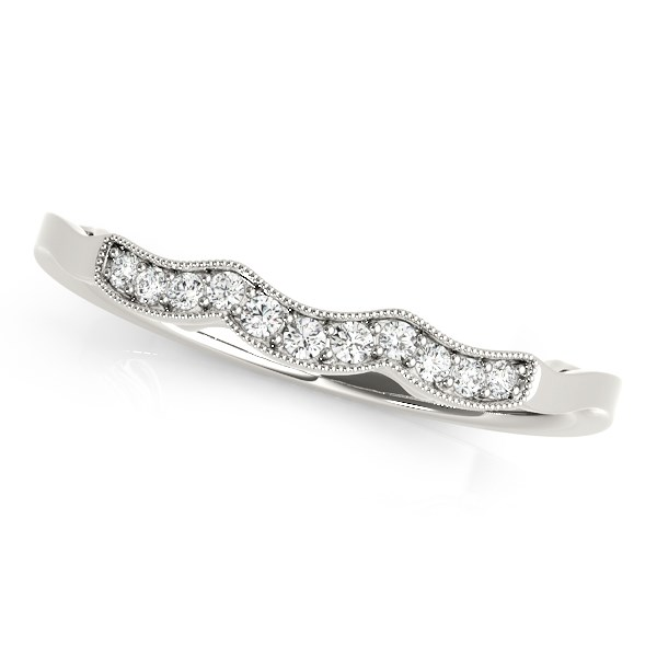 14k White Gold Wave Style Milgrained Diamond Wedding Ring (1/20 cttw) - Elegant Antique Design