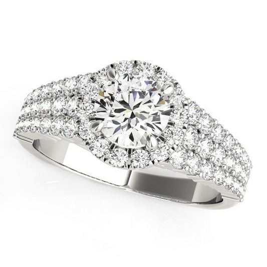 14k White Gold Graduated Pave Set Shank Diamond Engagement Ring (1 5/8 cttw) - Radiate Elegance